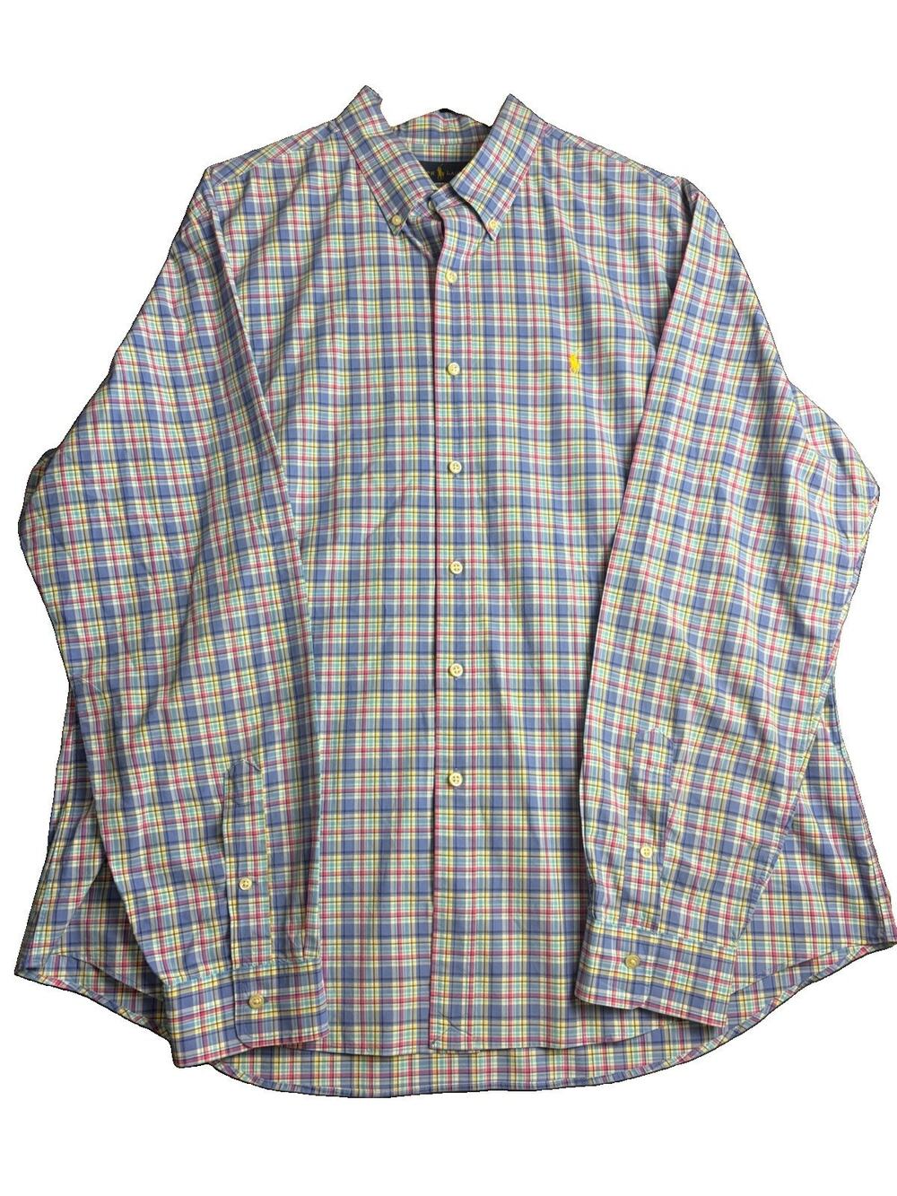 Polo Ralph Lauren Shirt Men’s XXL Blue Multicolor Plaid Cotton Button Down Pony